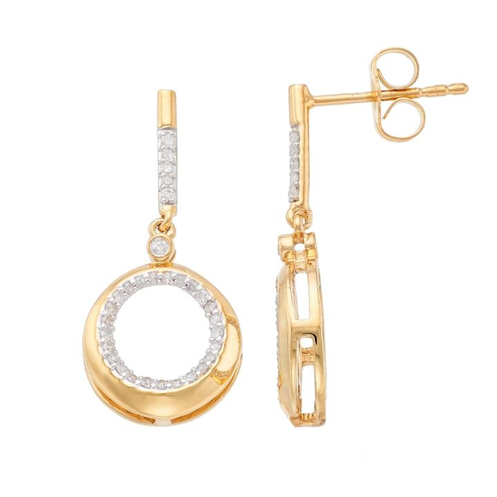 14k Gold Over Silver 1/5 Carat T.w. Diamond Hoop Drop Earrings, Women's, White