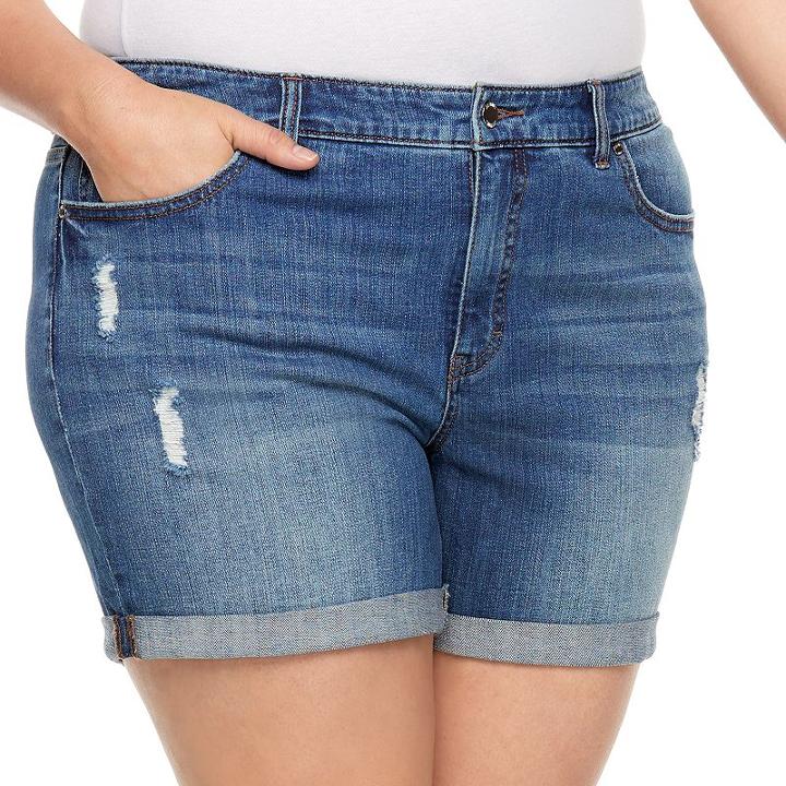 Plus Size Jennifer Lopez Boyfriend Jean Shorts, Women's, Size: 20 W, Dark Blue
