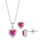 Sterling Silver Lab-created Ruby & Cubic Zirconia Heart Pendant & Earrings Set, Women's, Red