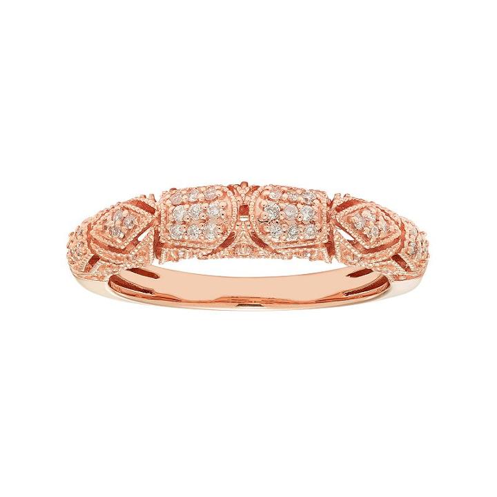 14k Gold 1/5 Carat T.w. Igl Certified Diamond Art Deco Wedding Ring, Women's, Size: 7.50, White