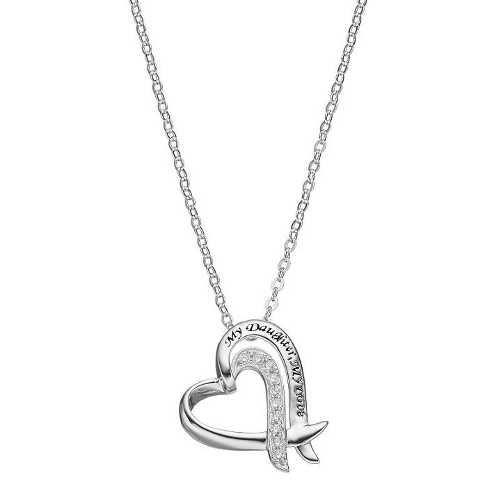 Silver Expressions By Larocks Silver Plated Crystal Daughter Heart Pendant, Women's, Grey