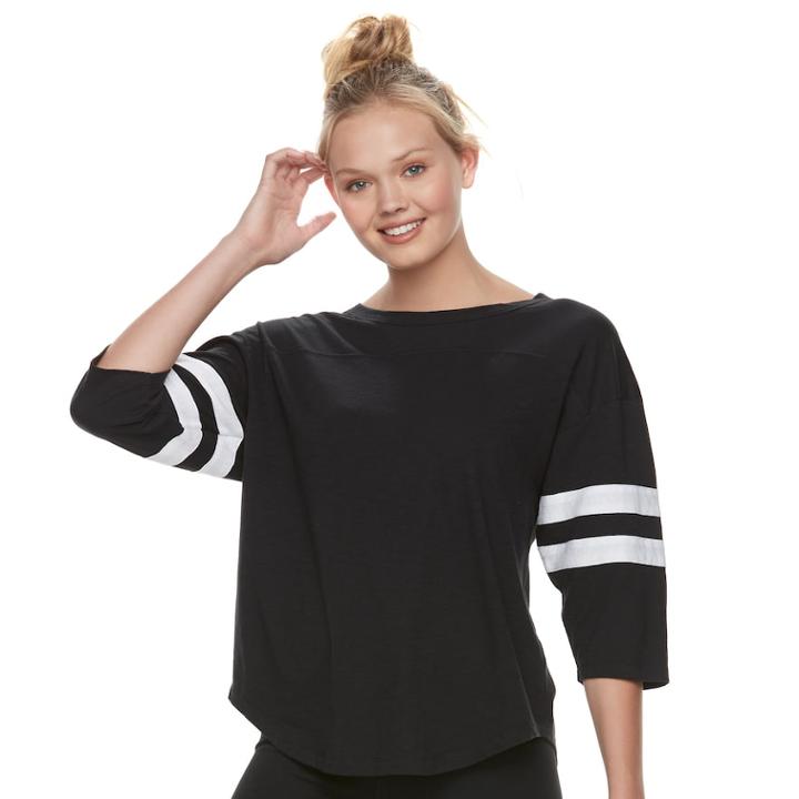 Juniors' So&reg; Varsity Tunic Tee, Teens, Size: Small, Black