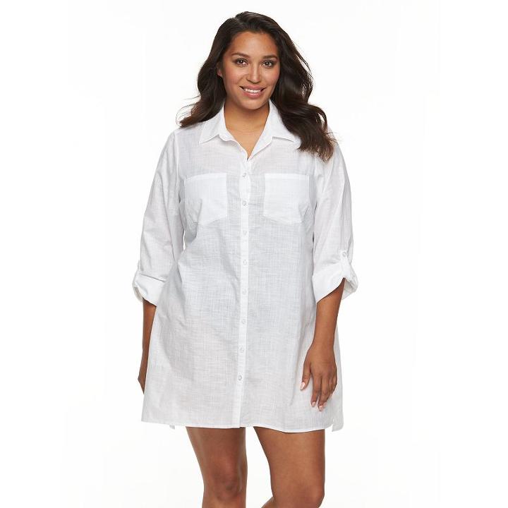 Plus Size Apt. 9&reg; Roll-tab Slubbed Cover-up, Women's, Size: 2xl, White