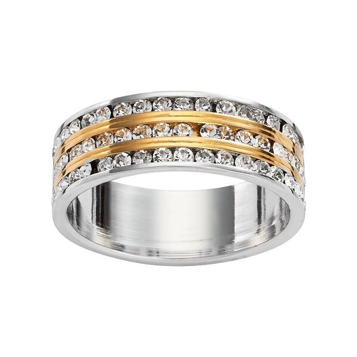 Traditions 18k Gold Plate And Silver Plate Swarovski Crystal Multirow Ring, Adult Unisex, Size: 9, White