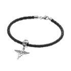 Logoart Sterling Silver & Leather V Caduceus Veterinarian Charm Bracelet, Women's, Size: 7.5, Grey