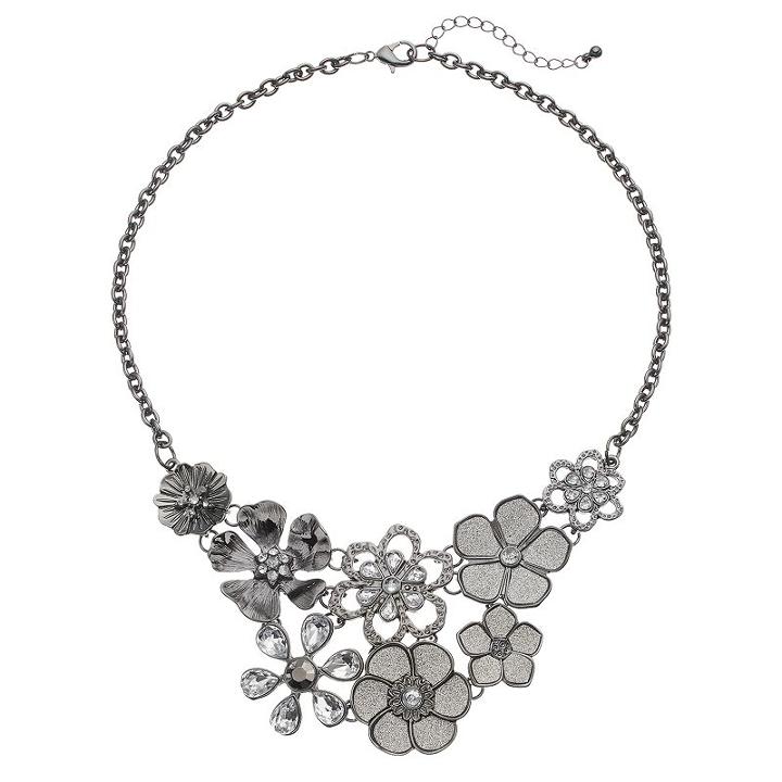 Apt. 9&reg; Glittery Simulated Crystal Flower Statement Necklace, Women's, Black