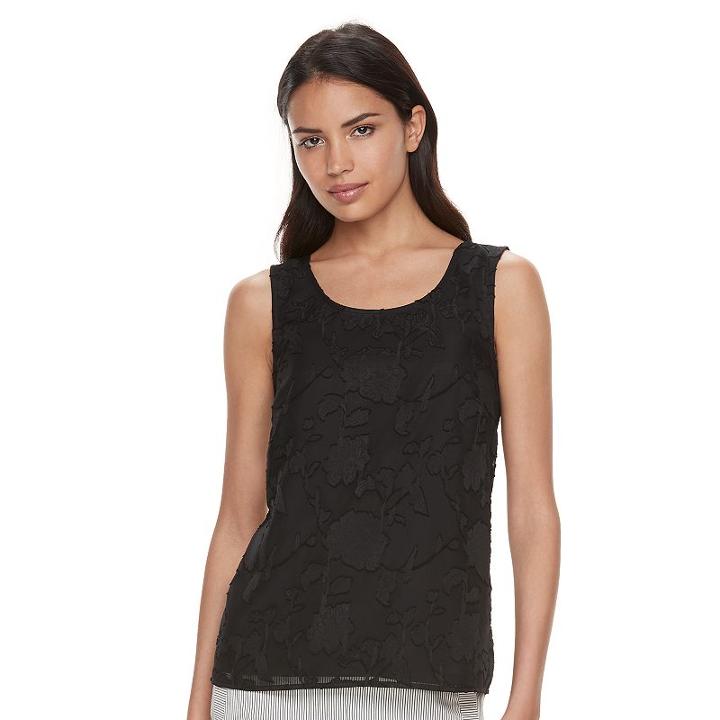 Women's Elle&trade; Embroidered Mesh Tank, Size: Large, Black