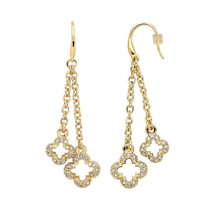 Marie Claire Jewelry Crystal Gold Tone Clover Linear Drop Earrings, Women's, White