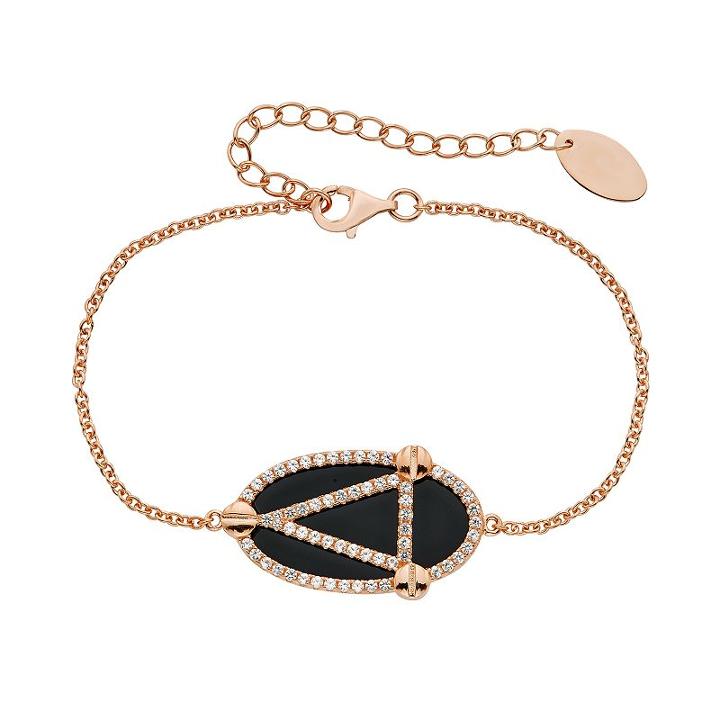 Onyx & Lab-created White Sapphire 14k Gold Over Silver Oval Link Bracelet, Women's, Size: 6.5, Multicolor