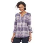 Women's Croft & Barrow&reg; Plaid Pintuck Shirt, Size: Medium, Purple
