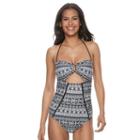 Women's Breaking Waves Cutout Tribal One-piece Swimsuit, Size: Large, Black