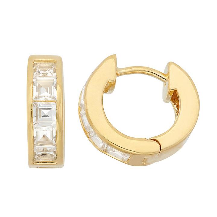 Lab-created White Sapphire 14k Gold Over Silver Huggie Hoop Earrings, Women's