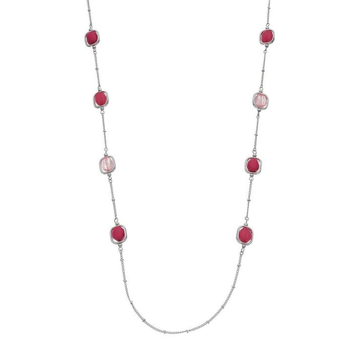 Long Magenta Orbital Bead Station Necklace, Women's, Pink Other