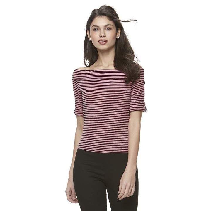 Juniors' Jolie Vie Striped Off The Shoulder Top, Girl's, Size: Xs, Dark Pink