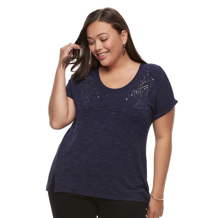 Plus Size Apt. 9&reg; Embellished Scoopneck Tee, Women's, Size: 1xl, Blue (navy)