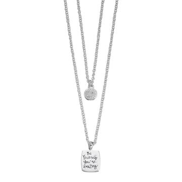 Silver Expressions By Larocks Silver Plated Crystal Be Yourself Pendant Necklace Set, Women's, White