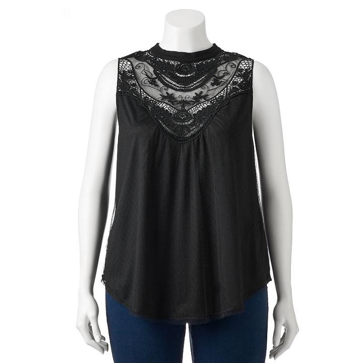 Juniors' Plus Size Heartsoul Lace Mockneck Top, Girl's, Size: 3xl, Black
