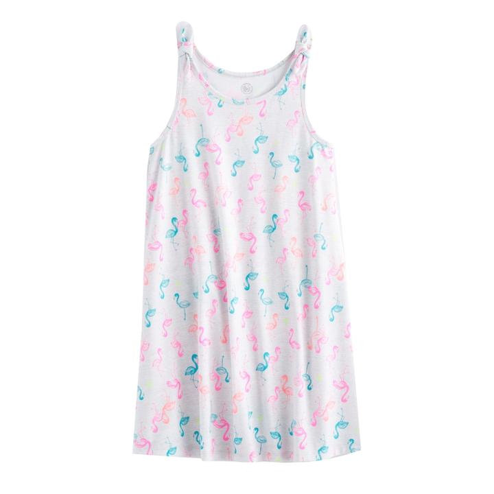 Girls 7-16 So&reg; Bow Strap Patterned Dress, Size: M/10, Light Grey