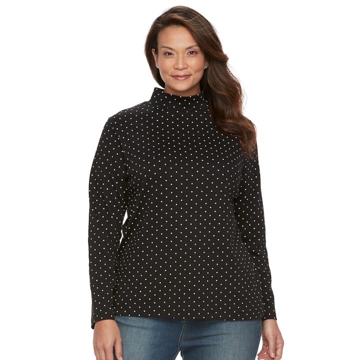 Plus Size Croft & Barrow&reg; Mockneck Long Sleeve Tee, Women's, Size: 1xl, Black