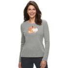 Petite Croft & Barrow&reg; Harvest Motif Long Sleeve Top, Women's, Size: M Petite, Med Grey