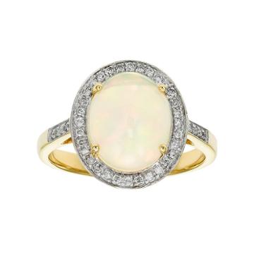 The Regal Collection 14k Gold Opal & 1/6 Carat T.w. Diamond Halo Ring, Women's, Size: 8, White