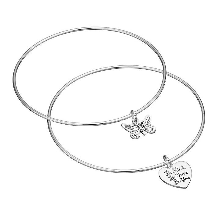 Love This Life Butterfly Charm Bangle Bracelet Set, Women's, Grey