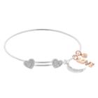 Love This Life Two-tone Crystal Moon & Heart Charm Bangle Bracelet, Women's, Silver