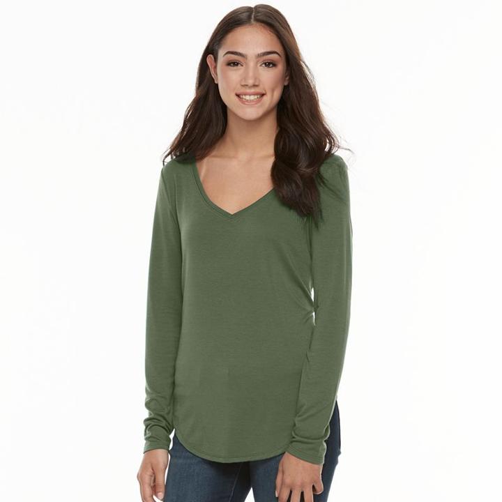 Juniors' So&reg; Long Sleeve V-neck Tee, Teens, Size: Xl, Dark Green