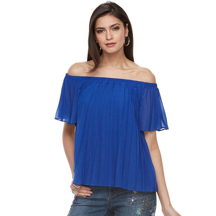 Petite Jennifer Lopez Off-the-shoulder Pleated Top, Women's, Size: L Petite, Blue