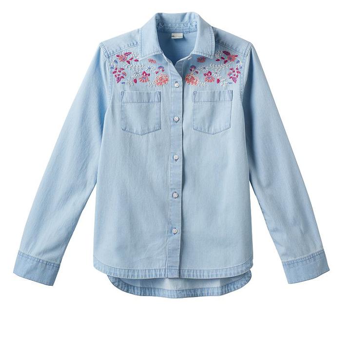 Girls 7-16 & Plus Size Mudd&reg; Embroidered Chambray Button-down Shirt, Girl's, Size: 16, White Oth