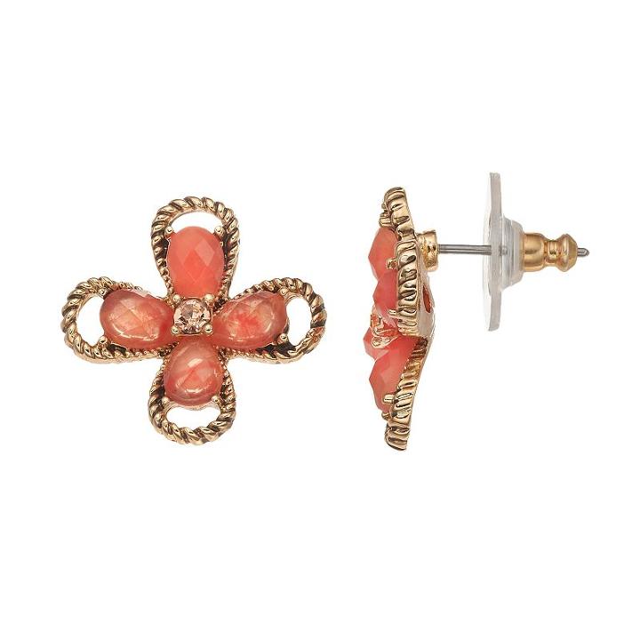 Dana Buchman Peach Flower Drop Earrings, Women's, Pink