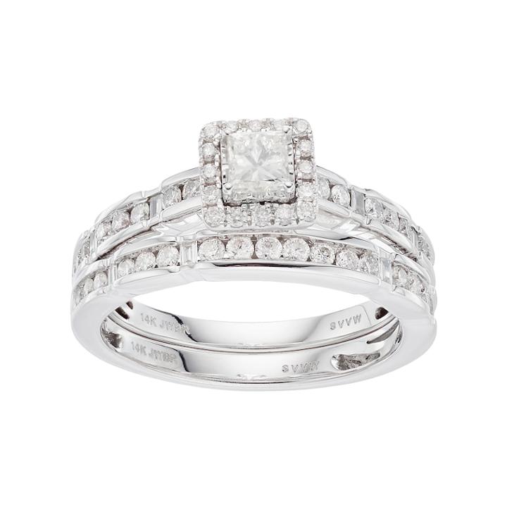 Simply Vera Vera Wang 14k White Gold 1 Carat T.w. Diamond Square Halo Engagement Ring Set, Women's, Size: 8