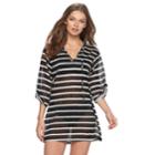 Women's Apt. 9&reg; Hooded Striped Cover-up, Size: Xxl, Black White Stripe
