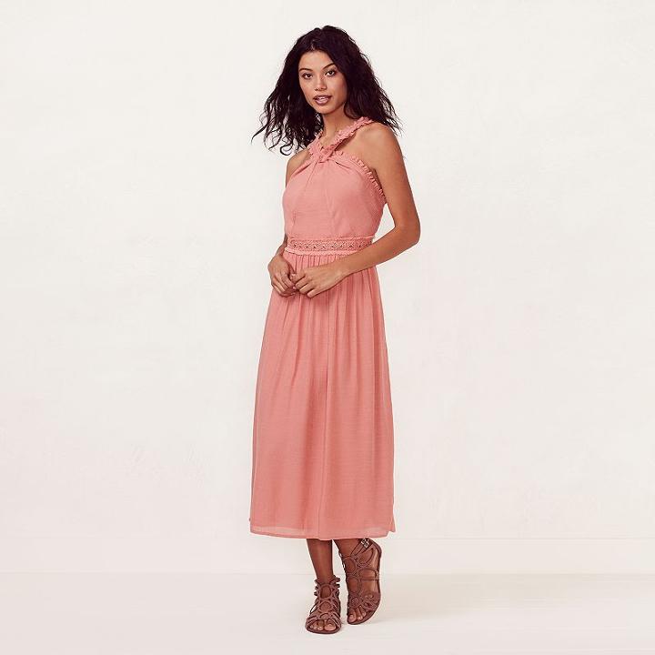 Women's Lc Lauren Conrad Ruffle Twist Halter Midi Dress, Size: Medium, Lt Orange