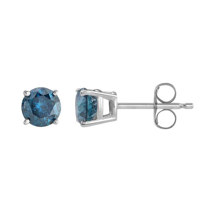 10k White Gold 1 Carat T.w. Blue Diamond Stud Earrings, Women's