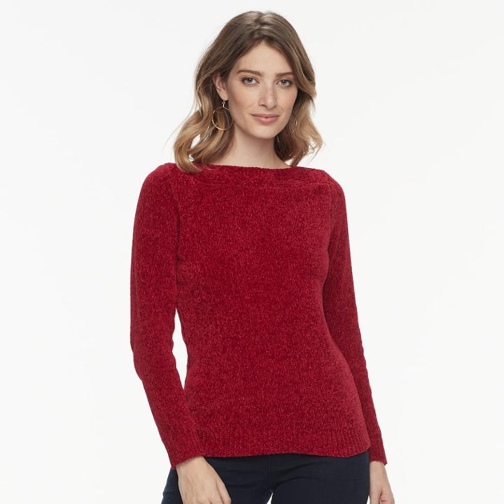 Women's Croft & Barrow&reg; Chenille Boatneck Sweater, Size: Medium, Med Red