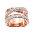 18k Rose Gold Over Silver Cubic Zirconia Crisscross Ring, Women's, Size: 7, White