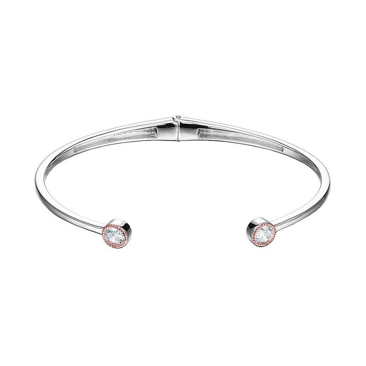 18k Rose Gold Over Silver And Sterling Silver Cubic Zirconia Cuff Bracelet, Women's, Size: 7.25, White