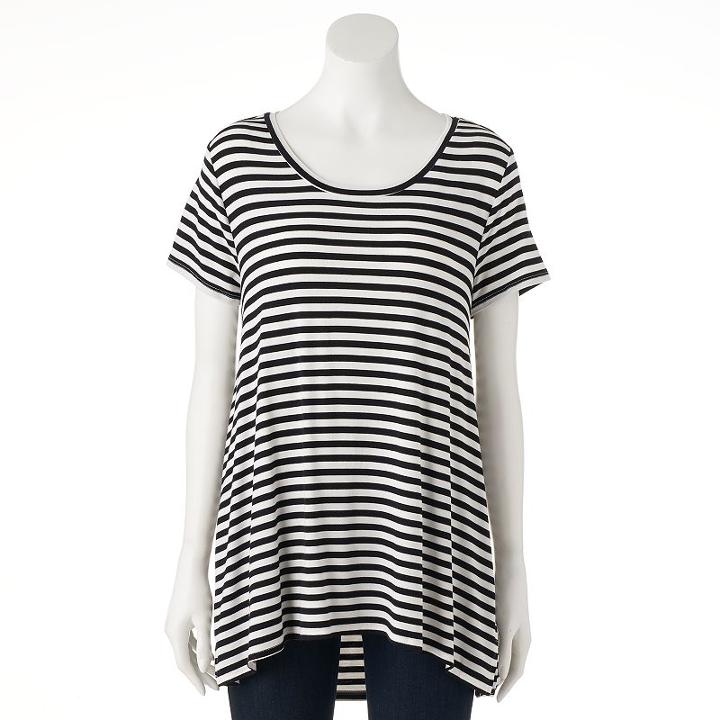 Women's Olivia Sky Striped Ruched High-low Tee, Size: Small, Oxford