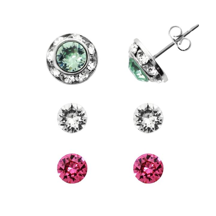 Illuminaire Silver-plated Crystal Interchangeable Stud Earring Set - Made With Swarovski Crystals, Women's, Multicolor