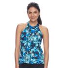 Women's A Shore Fit Hip Minimizer High-neck Tankini Top, Size: 10, Blue