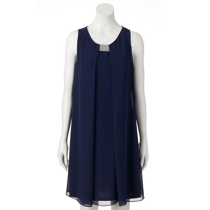 Women's Msk Embellished Chiffon Shift Dress, Size: 14, Blue (navy)