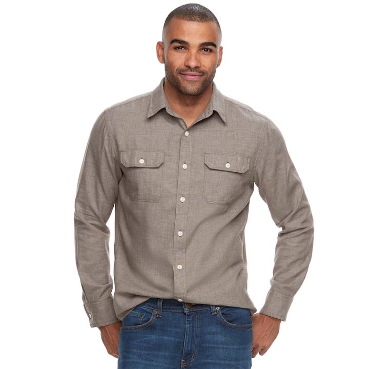 Men's Sonoma Goods For Life&trade; Modern-fit Button-down Utility Shirt, Size: Large, Brown