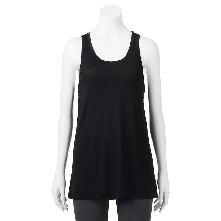 Juniors' So&reg; Mesh Back Racerback Tunic Tank, Teens, Size: Small, Black