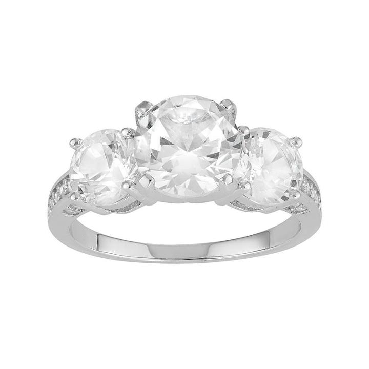 Sterling Silver Lab-created White Sapphire 3-stone Engagement Ring, Women's, Size: 5