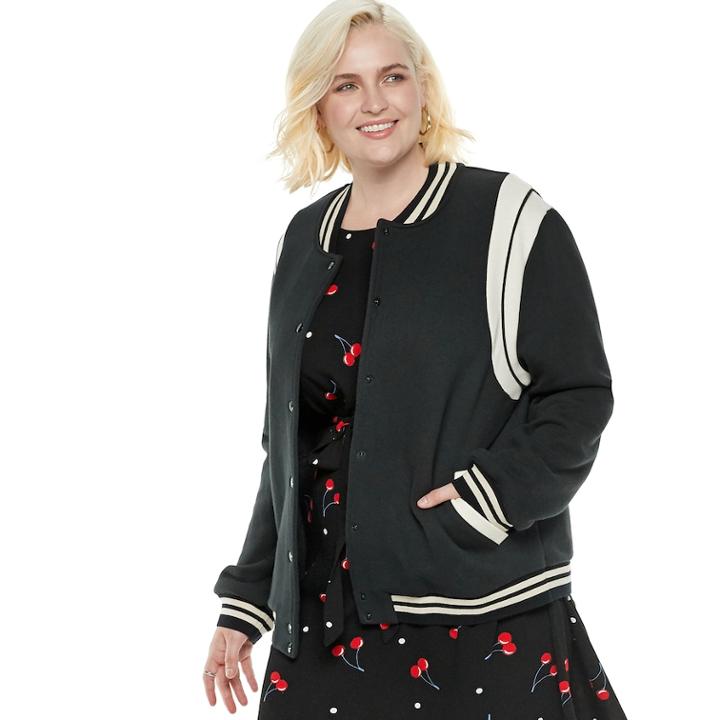 Plus Size Popsugar Athletic Bomber Jacket, Women's, Size: 1xl, Black