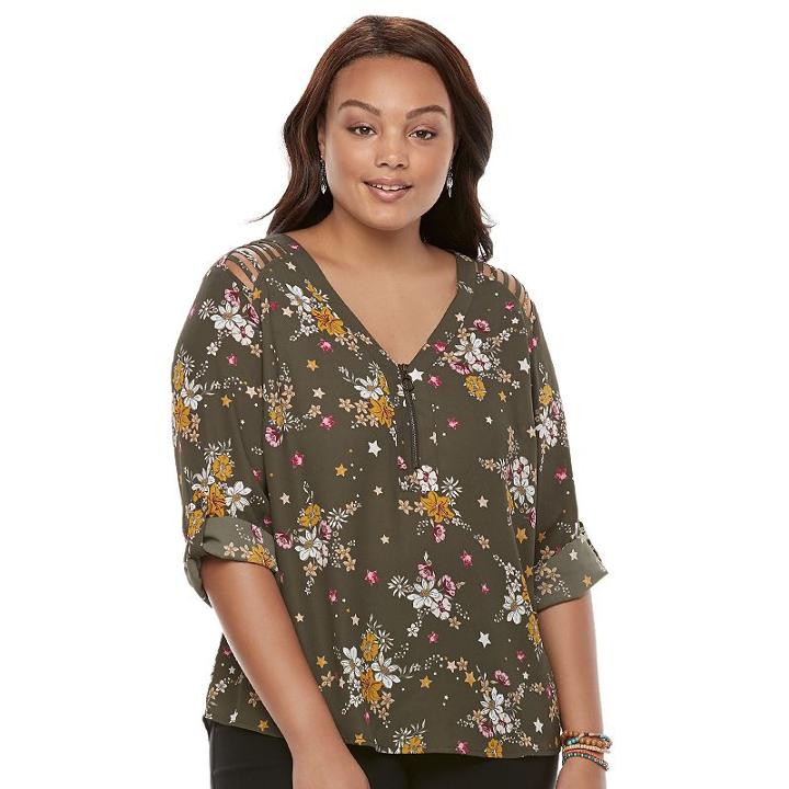 Juniors' Plus Size Candie's&reg; Strappy Shoulder Top, Girl's, Size: 1xl, Green
