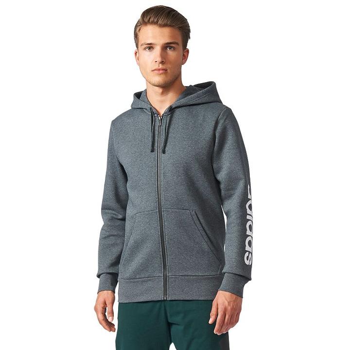 Men's Adidas Essentials Linear Full-zip Fleece Hooded Jacket, Size: Large, Dark Grey