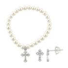 Lulabelle Kids' Shell Pearl & Crystal Cross Stretch Bracelet & Stud Earring Set, Women's, White