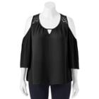 Juniors' Plus Size Candie's&reg; Keyhole Cold Shoulder Top, Girl's, Size: 1xl, Black